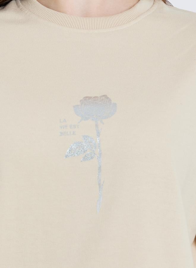 ستايلي تيشيرت قطن % بطبعة وردة فويل نسائي - Image 3